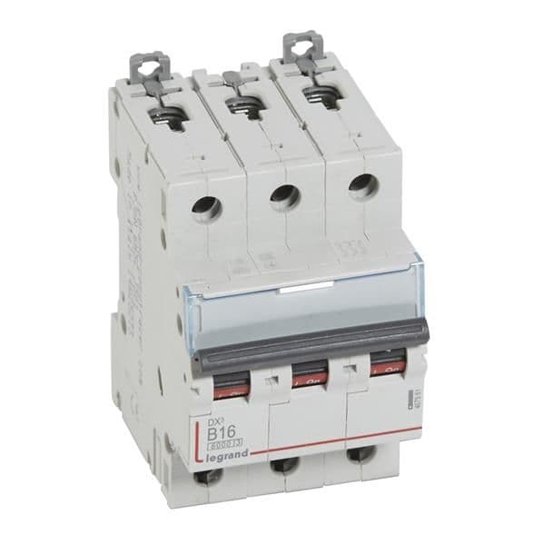Disjoncteur DX³ 6000A / 10kA 3 pôles courbe B 16A 400V - 3 modules vue 1