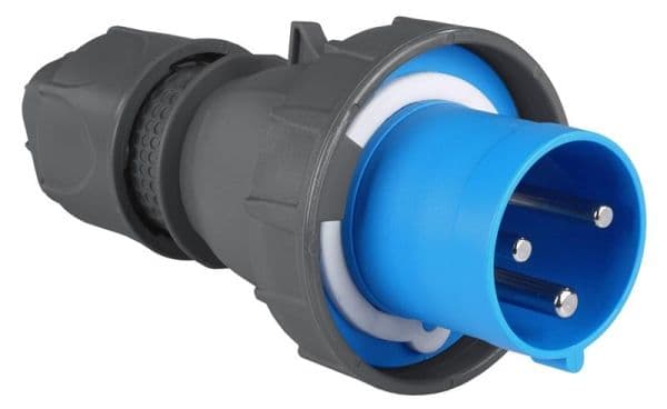 Fiche CEE mâle 3 x 63A avec contact pilote 200 - 250Vac Bleu IP67 vue 1