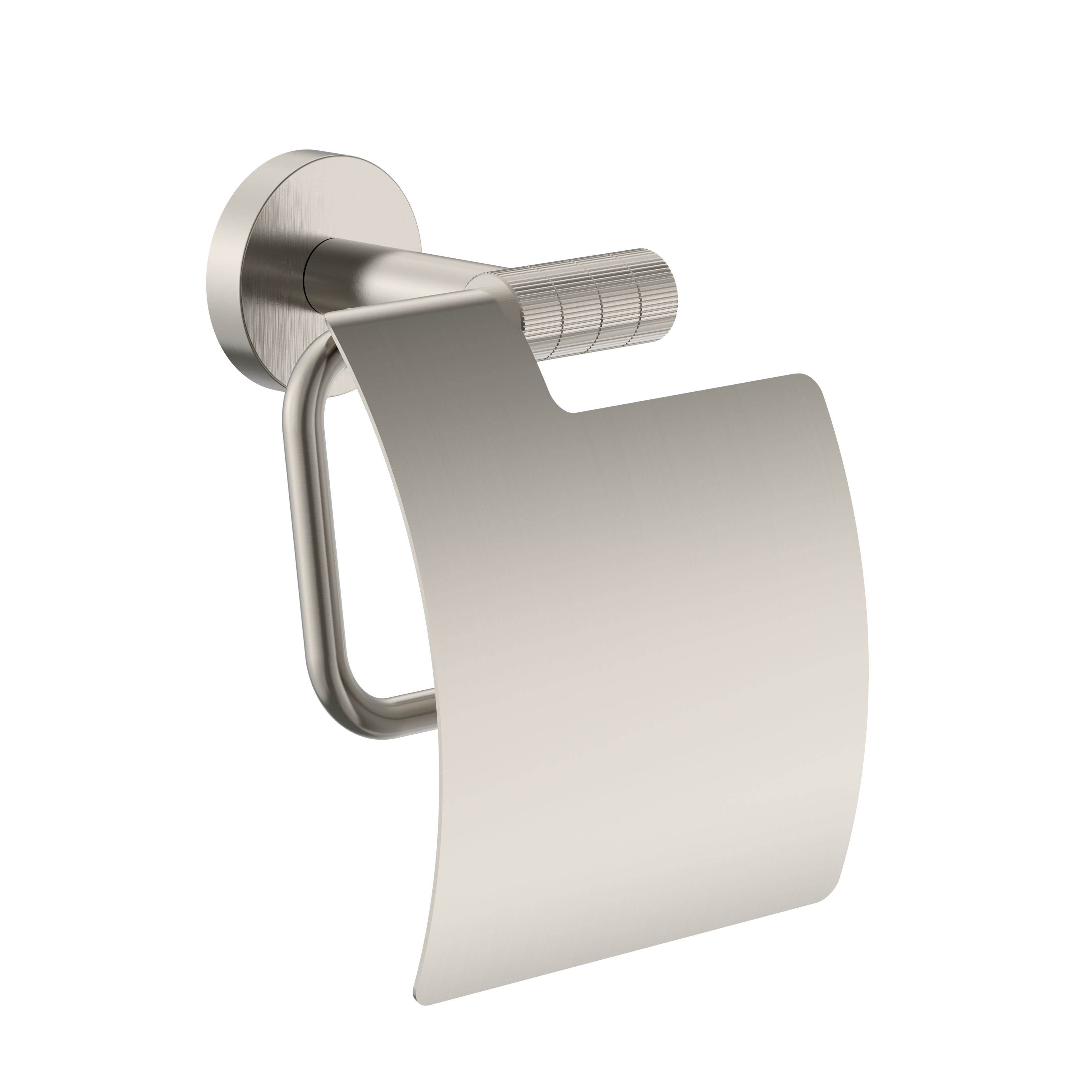 STRIA PORTE-PAPIER TOILETTE AVEC COUVERCLE – FINITION AVEC STRUCTURE STRIÉE RAFFINÉE – ACIER INOX BROSSÉ vue 1