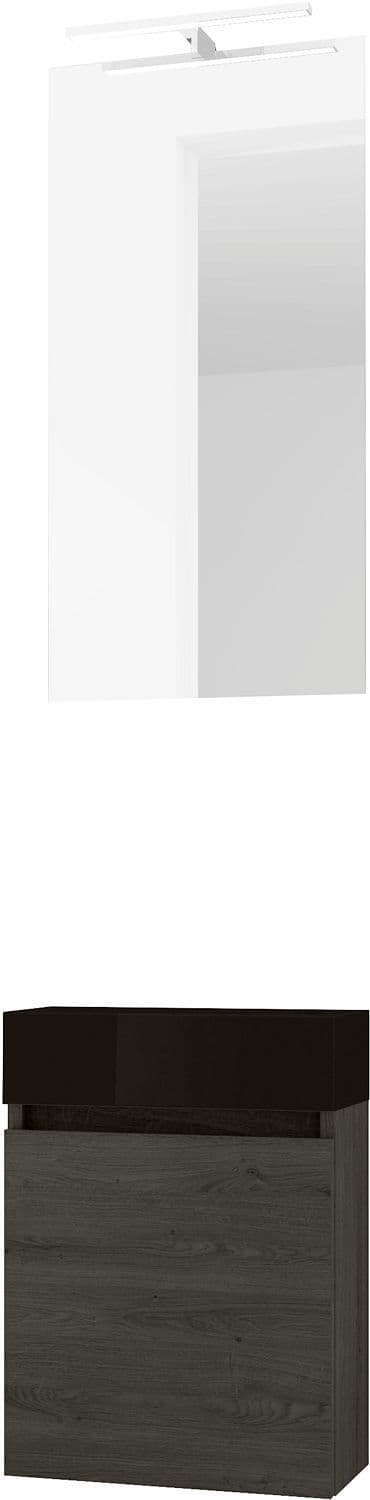 LAVE-MAINS FORM MINI PORCELAINE NOIR/ 1 PORT/MIROIR/LUMIERE LED CHENE GRAPHIT vue 1