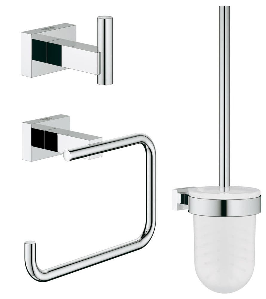 Grohe Essentials Cube set toilettes porte-balai crochet porte-papier chromé vue 1