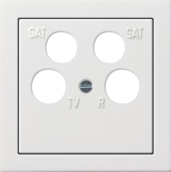 Plaque centrale 4 x (50 x 50mm) pour prise d'antenne coaxiale avec 2 connexions SAT en plus Blanc vue 1
