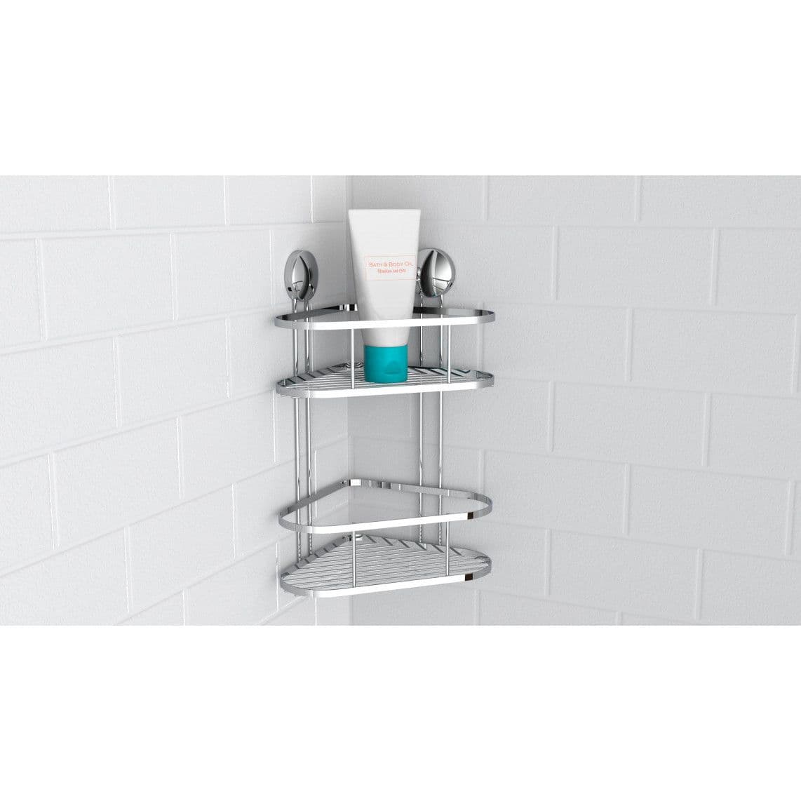 BA0203 tablette d'angle pour douche 2 niveaux, chromé, à coller ou vis vue 1