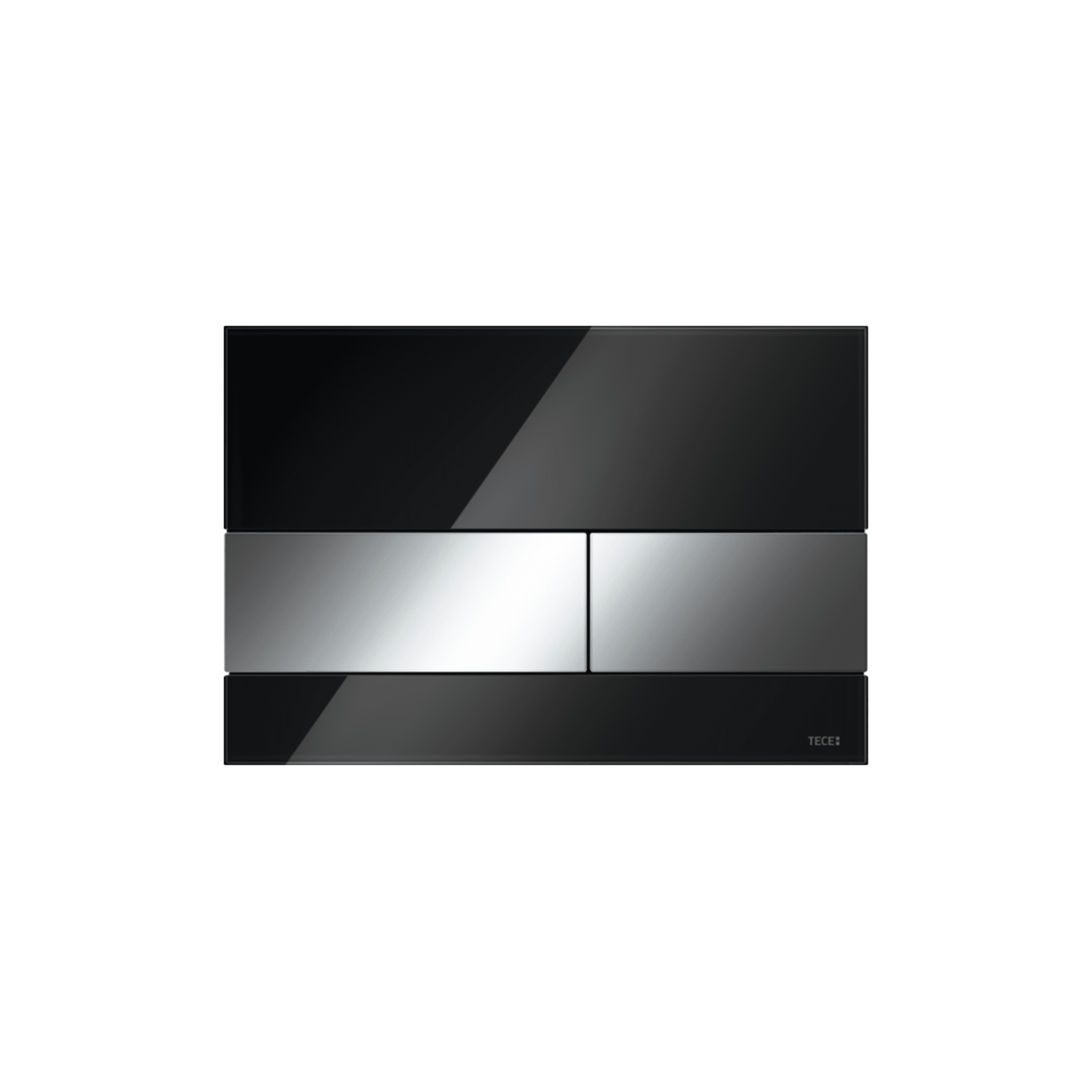 PLAQUE DE DECLENCHEMENT WC TECESQUARE, DOUBLE TOUCHES, VERRE NOIR, TOUCHES CHROMEES BRILLANTES vue 1