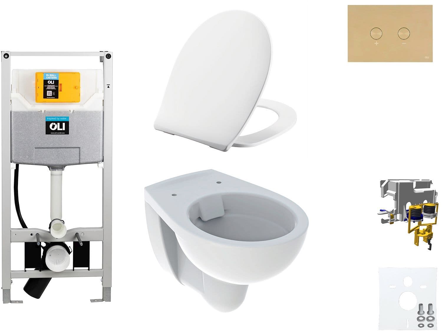 WALLFIX OLI WC SUSPENDU BASTIA RIMFREE PERSSALIT T SOFTCLOSE + LIFT-OFF BLINK WHITE GOLD vue 1