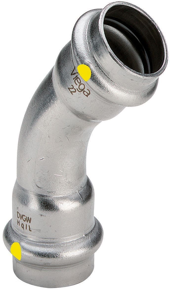 COUDE 45°FF 28MM SANPR INOX GAZ VIEGA vue 1