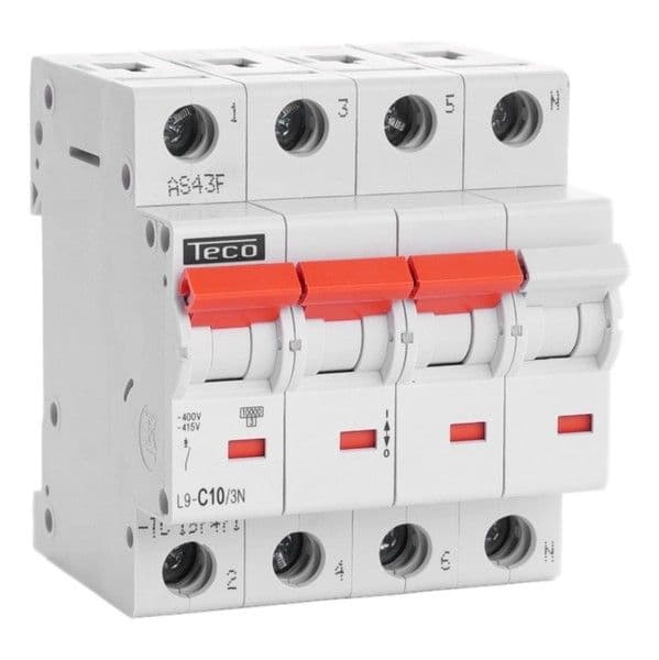 Disjoncteur 3 pôles + N 10A 10kA courbe C vue 1