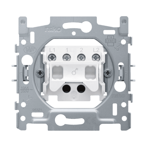 Socle pour un interrupteur bipolaire, un interrupteur à témoin bipolaire ou un interrupteur à tirette bipolaire 10 A, bornes à vis vue 1