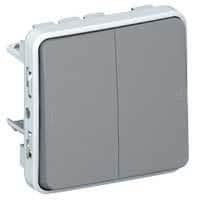 Plexo poussoir double 10A 250V composable Gris vue 1