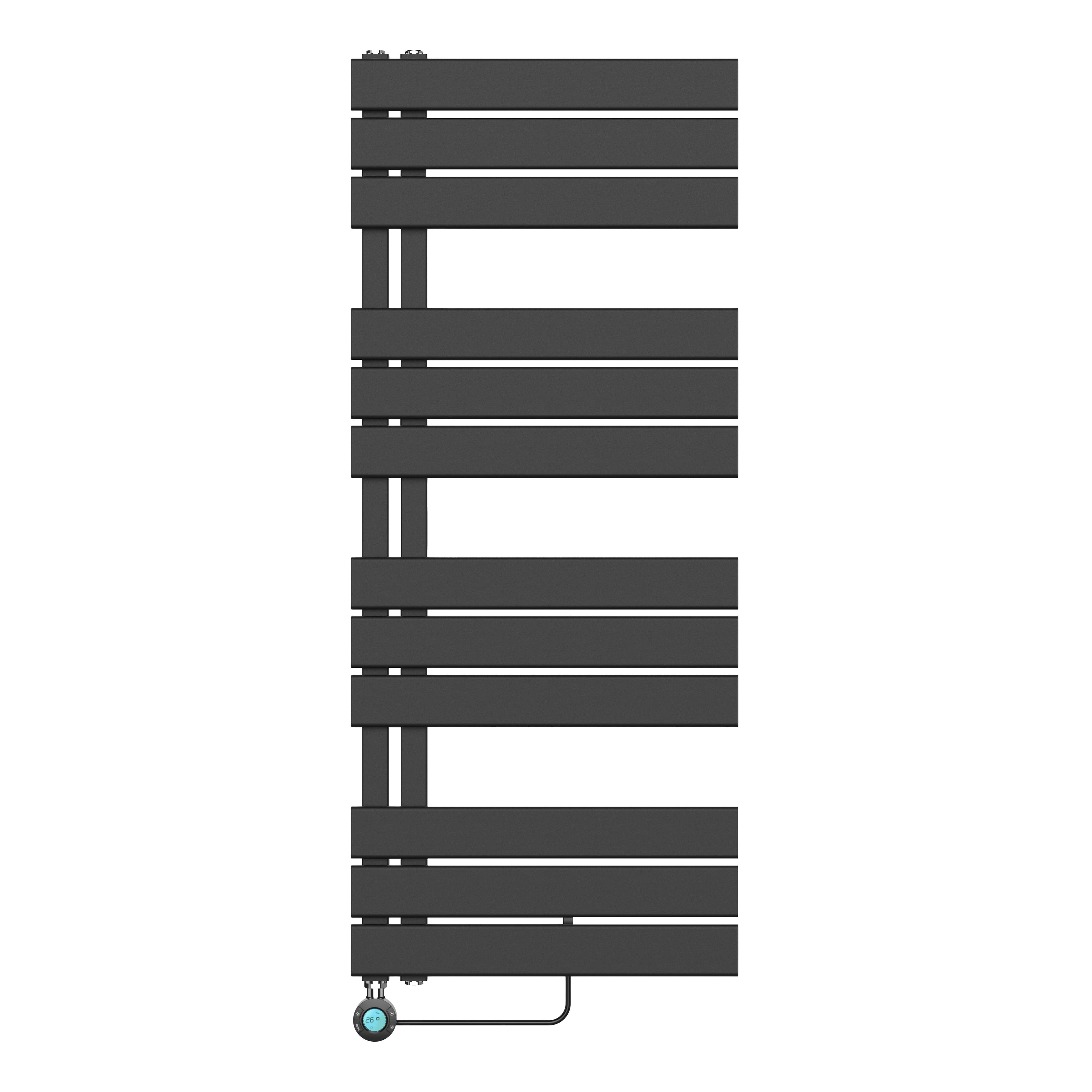 BELRAD SÈCHE-SERVIETTES ÉLECTRIQUE – AVEC THERMOSTAT NUMÉRIQUE PROGRAMMABLE – RACCORD À GAUCHE – 593W – 1200X500 MM – NOIR MAT vue 1