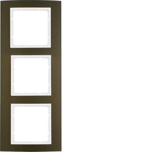 Plaque de recouvrement 3 postes Berker B.3 Alu, Marron / Blanc polaire vue 1