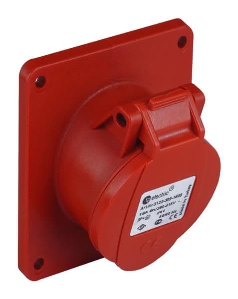 Prise CEE femelle semi-encastrée inclinée 5 x 16A 380 - 415Vac Rouge IP44 avec raccords à visser vue 1