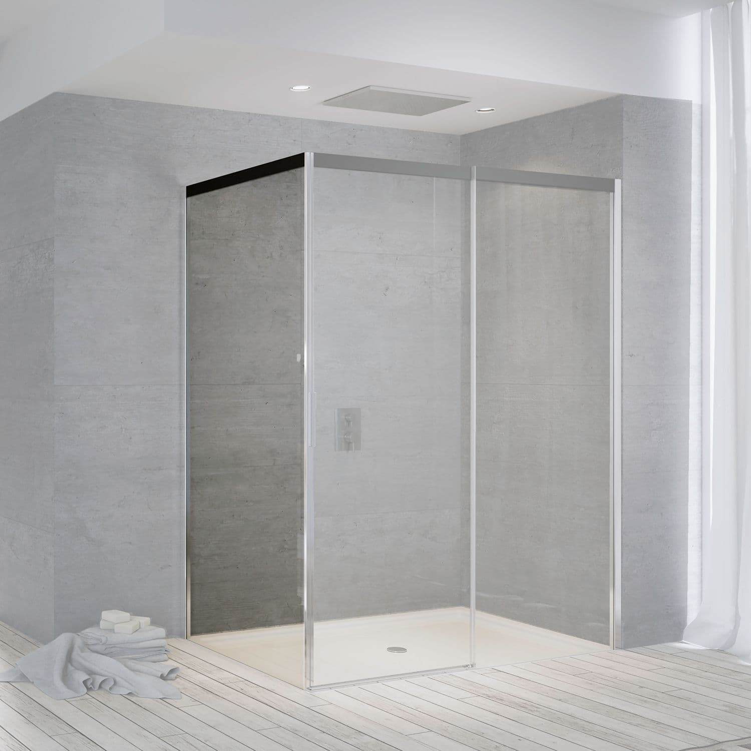 PAROI FIXE PORTE COULISSANTE SUITE 765-790 H2000 GAUCHE NANOTEC SOFTCLOSE NOIRE-CHROME/CLAIR vue 1
