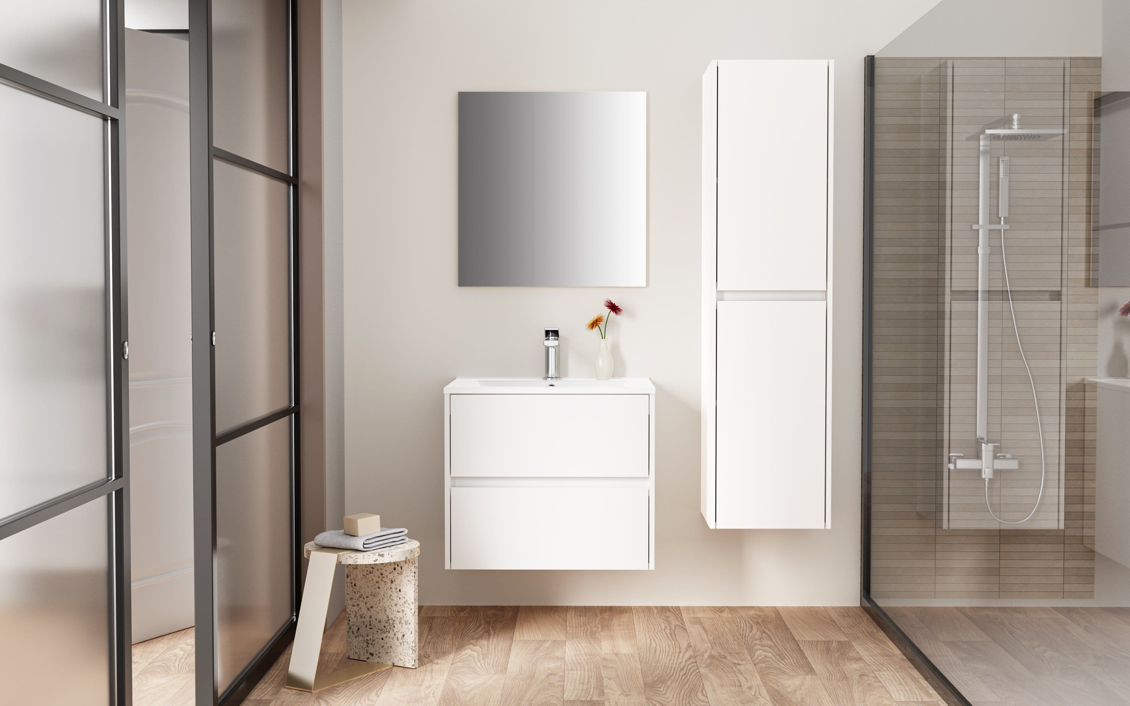 ALONI HAYAT LAVABO - 1 VASQUE - AVEC TROP-PLEIN - 1 TROU ROBINET - MARBRE COMPOSITE - 60X1,5X45 CM - BLANC BRILLANT vue 1