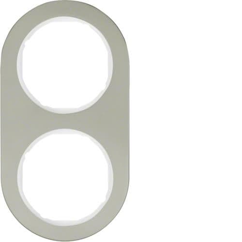 Plaque de recouvrement 2 postes Berker serie R.Classic Inox / Blanc polaire vue 1