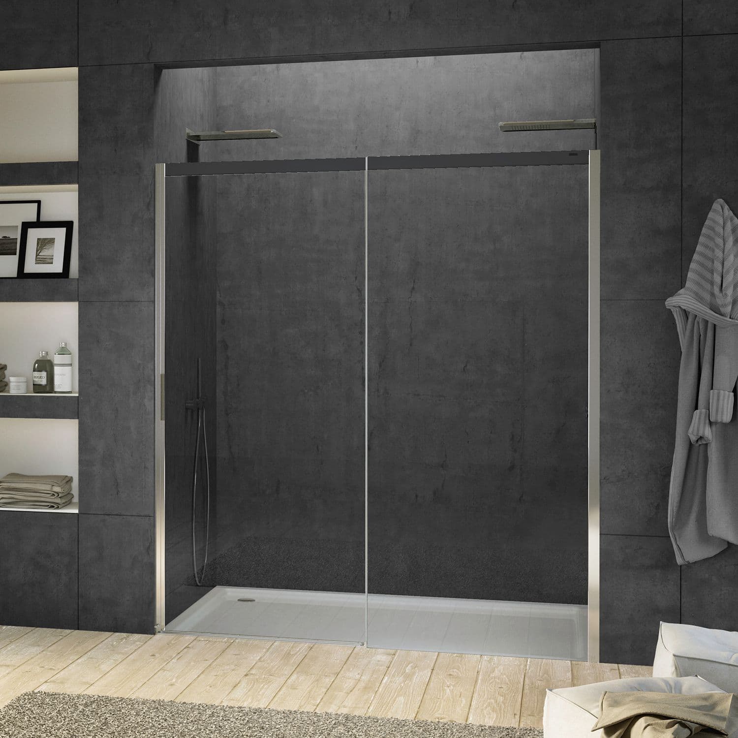 PORTE COULISSANTE NICHE SUITE 1360-1395 H2000 DROITE NANOTEC SOFTCLOSE NOIRE-CHROME/CLAIR vue 1