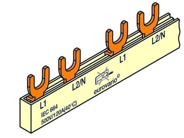 Barrette isolée à fourchettes 10mm² 2 pôles 12 modules avec embouts vue 1