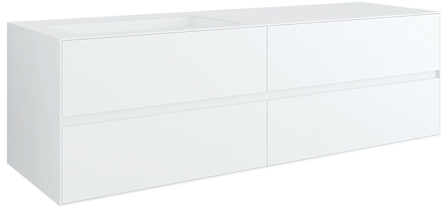 SOUS MEUBLE 4 TIROIRS+ LAVABO SOUS ENCASTRER GAUCHE TENSO 160CM SANS TROU ROBINET BLANC vue 1