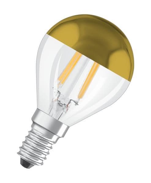 Lampe Led retrofit filament classic boule P34 miroir Gold 4W / 2700K E14 380lm 300° non dimmable vue 1