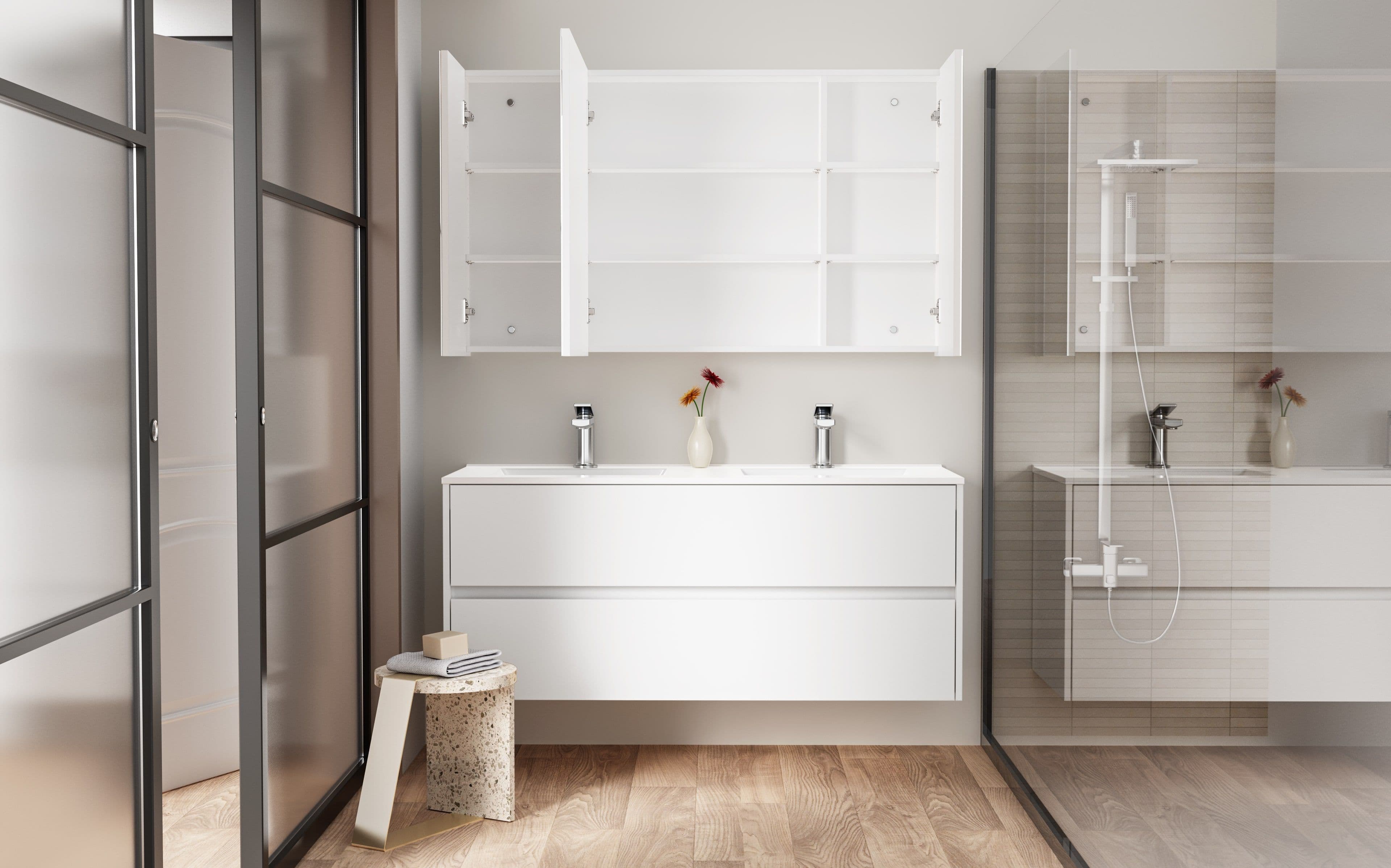 ALONI HAYAT MEUBLE SOUS-VASQUE - 2 TIROIRS - SANS POIGNEE - SOFT CLOSE – 119,5X50X45 CM - BLANC BRILLANT vue 1