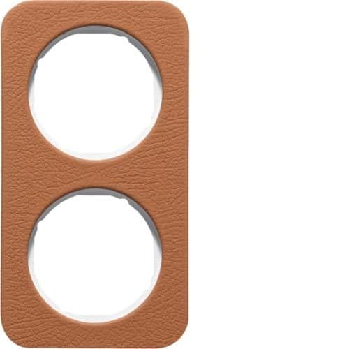 Plaque de recouvrement 2 postes R.1 Cuir Bruin / Blanc polaire vue 1