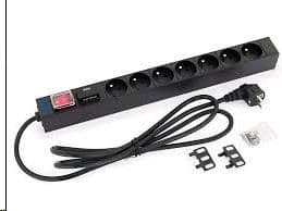19" distribution panel 1U 7 sockets 16A switch surge protection cable 2m 16A plug 3 x 1.5mm² vue 1