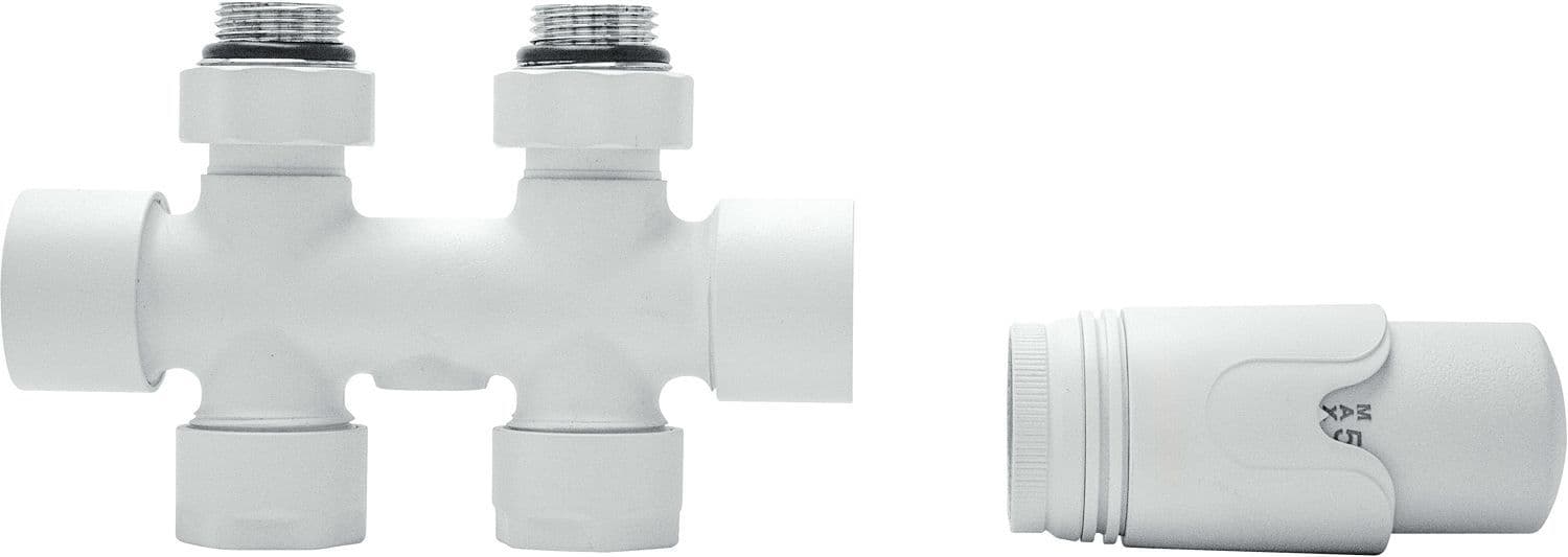 D-DESIGN KIT DE ROBINET RADIATEUR THERMOSTATIQUE BITUBE/MONOTUBE +RACCORD 16MM DROIT BLANC MAT vue 1