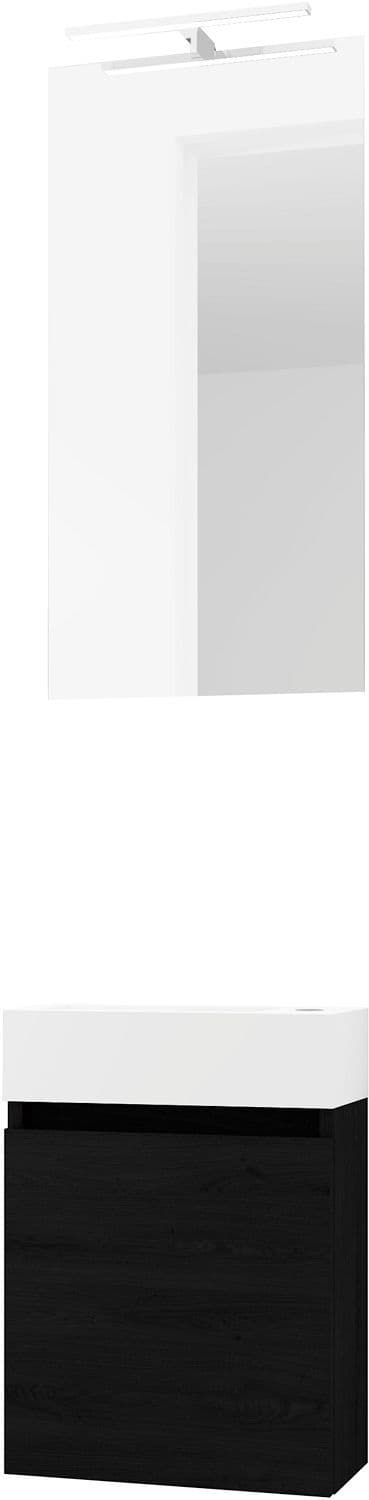 LAVE-MAINS FORM MINI MARBRE DE SYNTHESE/ 1 PORT/MIROIR/LUMIERE LED CHENE GRAPHIT vue 1