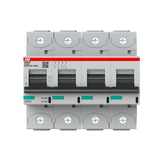 Disjoncteur modulaire 50kA S80 4 pôles 6 modules courbe C courant nominal 100A vue 1