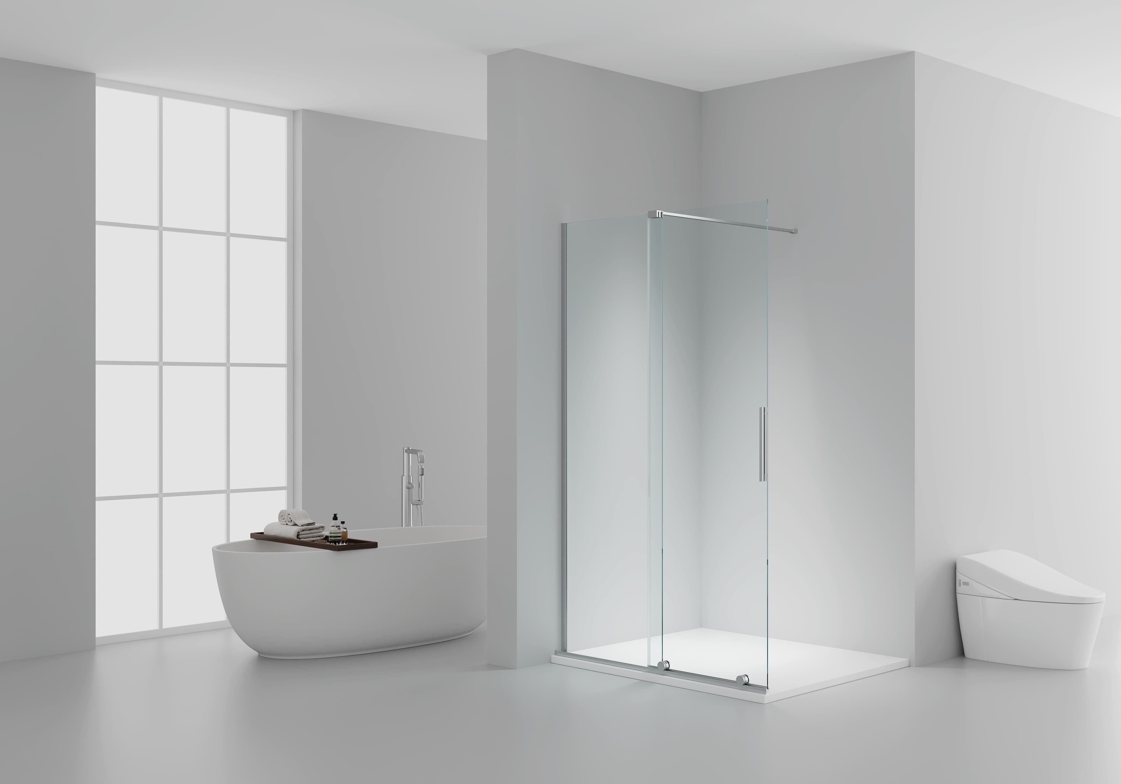 X-SLIDE DOUCHE À L'ITALIENNE AVEC PORTE COULISSANTE - PORTE COULISSANTE POUR NICHE – TRAITEMENT ANTICALCAIRE – RÉVERSIBLE – VERRE DE SÉCURITÉ 8MM – 120X200CM – CHROME – VERRE CLAIR vue 1