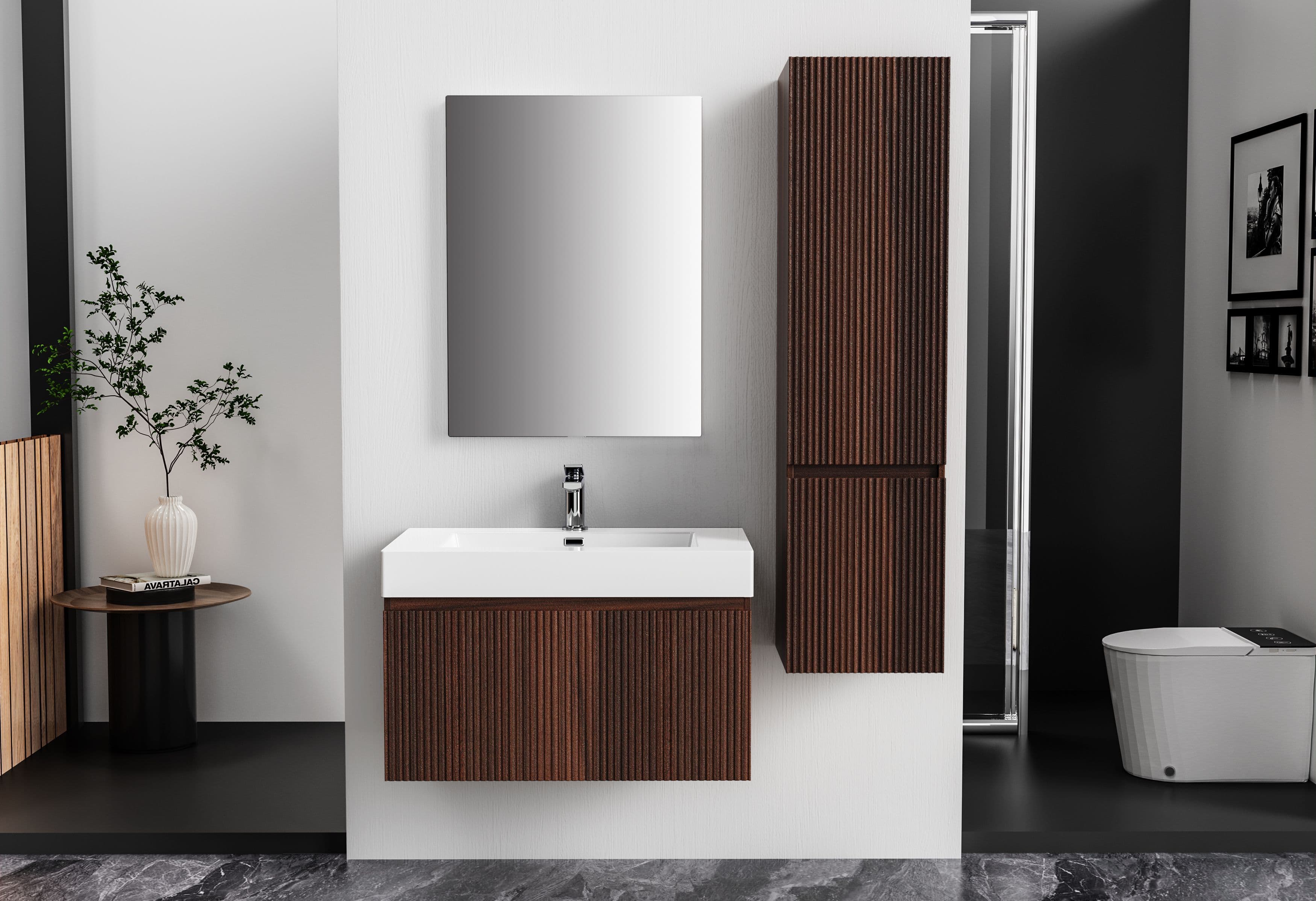 ALONI LAVABO - 1 VASQUE - AVEC TROP-PLEIN - 1 TROU ROBINET - MARBRE COMPOSITE - 80X10X46 CM - BLANC MAT vue 1