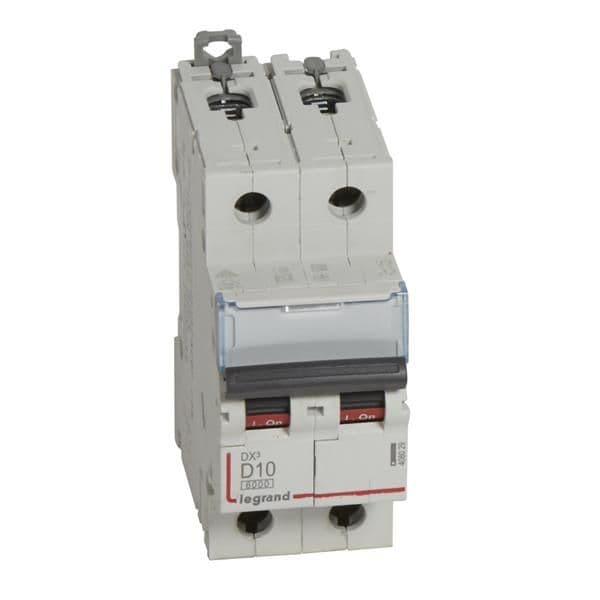 Disjoncteur DX³ 6000A / 10kA 2 pôles courbe D 10A 400V 2 modules vue 1