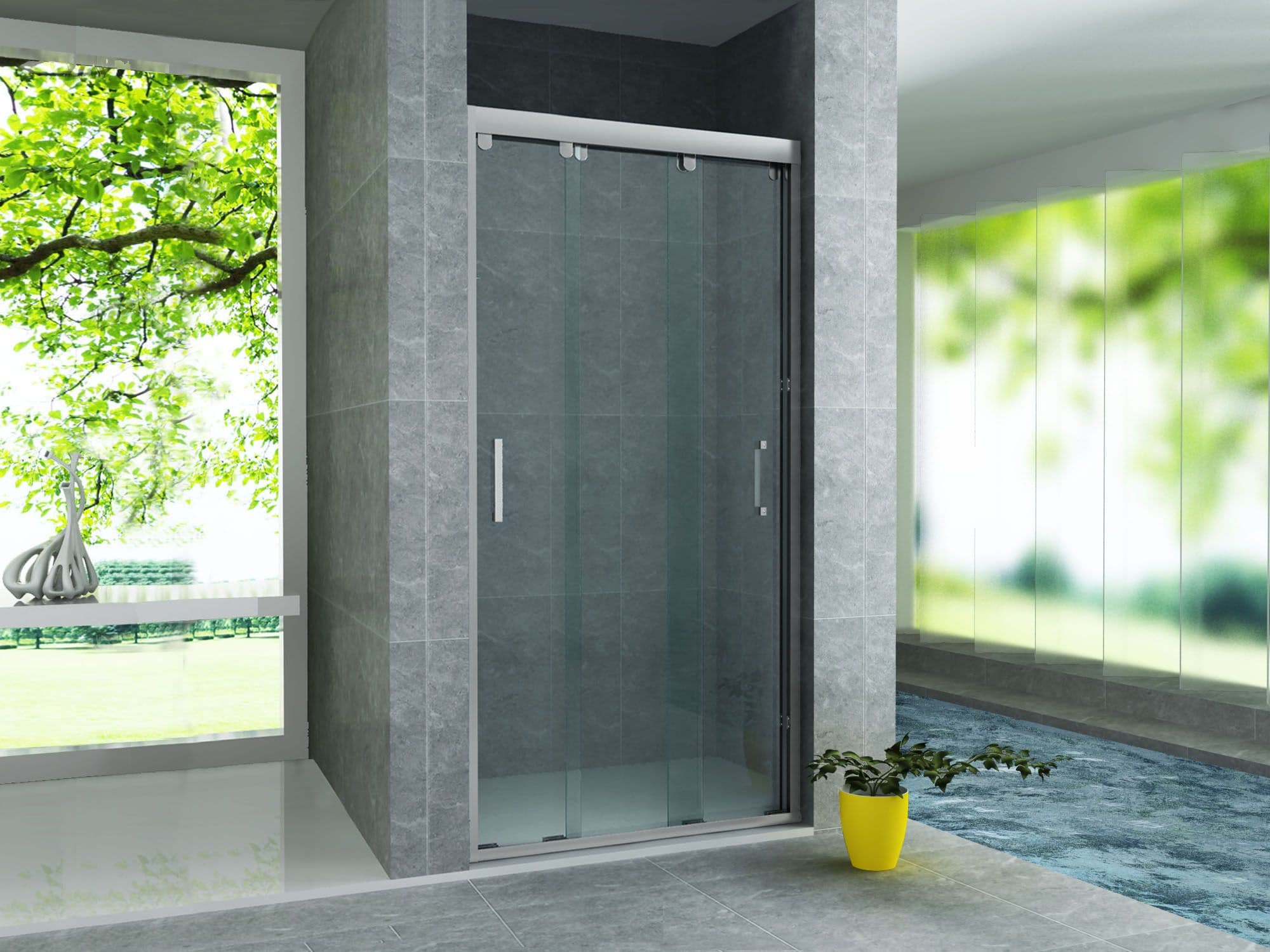 ALONI PORTE COULISSANTE POUR NICHE – 3 PARTIES - 1400X2000MM - CHROME-VERRE CLAIR vue 1