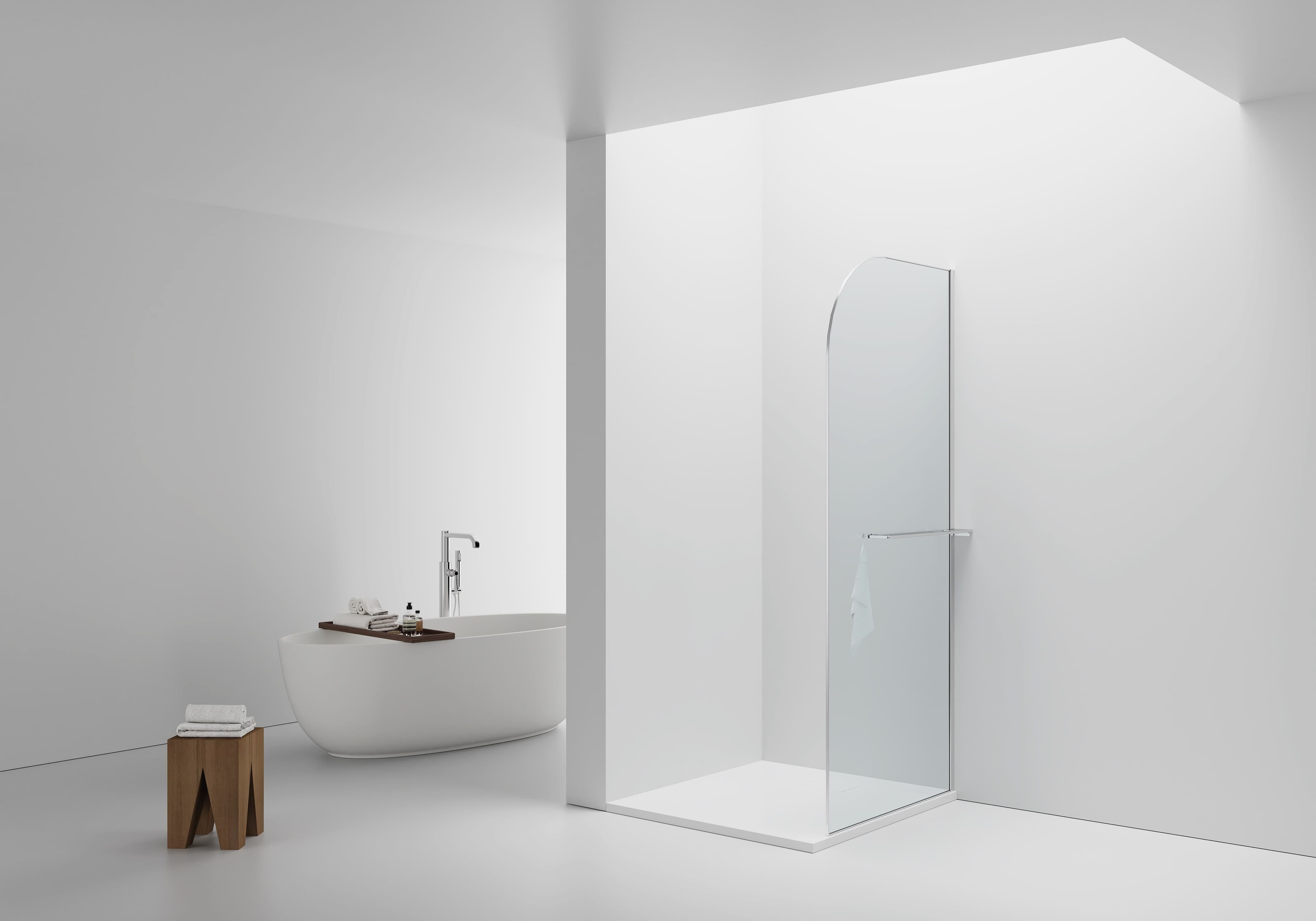 CURVY DOUCHE À L'ITALIENNE AVEC PORTE-SERVIETTE - COURBÉE - TRAITEMENT ANTI-CALCAIRE - RÉVERSIBLE - VERRE DE SÉCURITÉ 8MM - 100X200CM - CHROME - VERRE CLAIR vue 1
