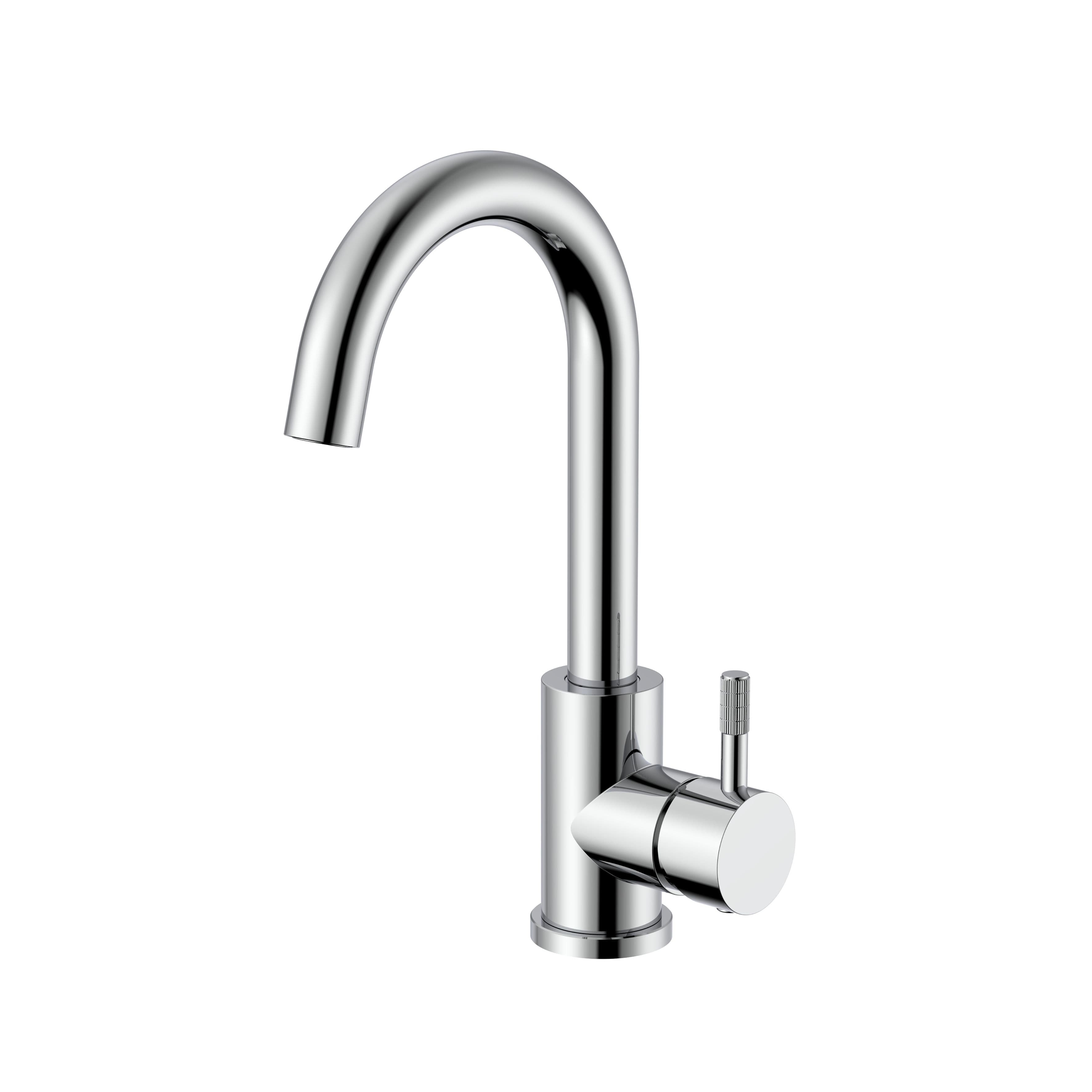 STRIA MITIGEUR LAVABO – BEC COURBÉ – MOBILE – DÉMARRAGE À FROID – POIGNÉE AVEC STRUCTURE STRIÉE RAFFINÉE – SANS BONDE – CHROME vue 1