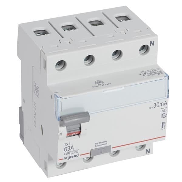 Interrupteur différentiel TX³ 4 pôles 30mA 63A type A - 4 modules vue 1