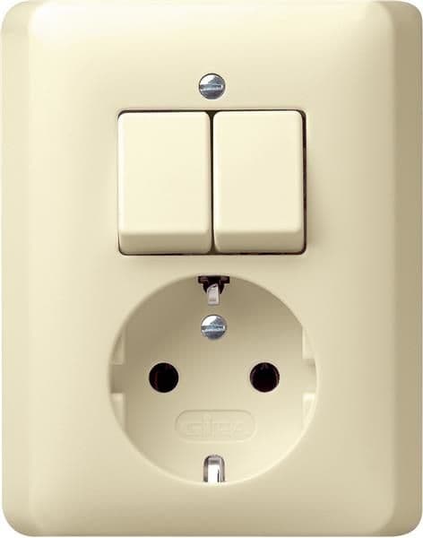 Combinaison interrupteur à bascule / prise Schuko 16A 250V~ avec plaque massive Blanc crème vue 1