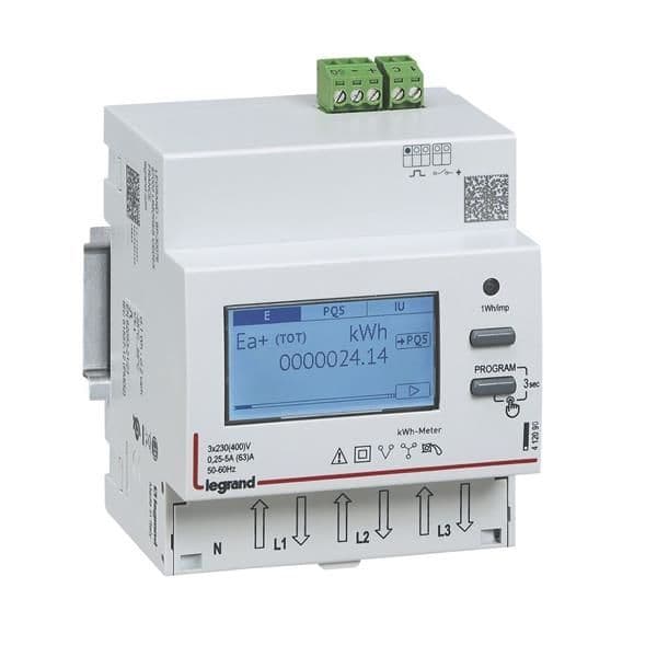 Compteur triphasé 63A direct non MID sortie impulsions - 4 modules vue 1