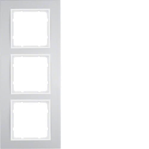 Plaque de recouvrement 3 postes Berker B.3 Alu, Alu / Blanc polaire vue 1