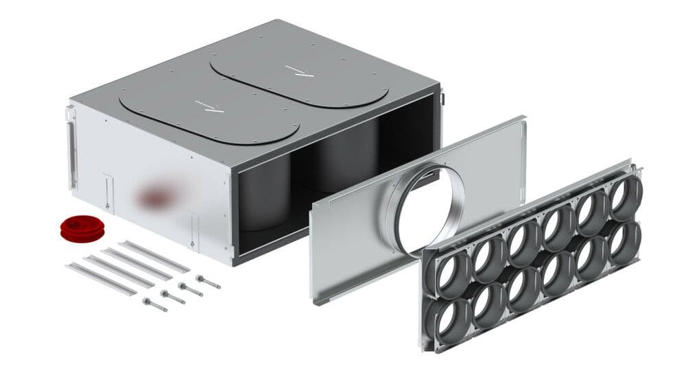 ComfoWell 625 Silencerkit Plaque d’éxtrémité DN200 Plaque de montage 12xDN90 RLC vue 1