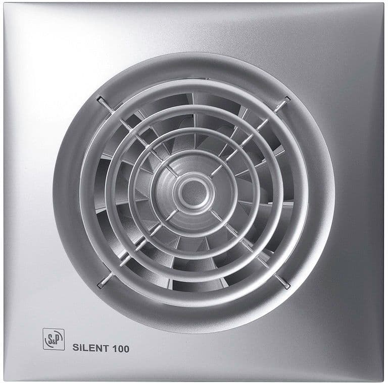 VENTILATEUR SALLE DE BAINS + HYGROSTAT SILENT-100 CHZ SILVER S&P vue 1
