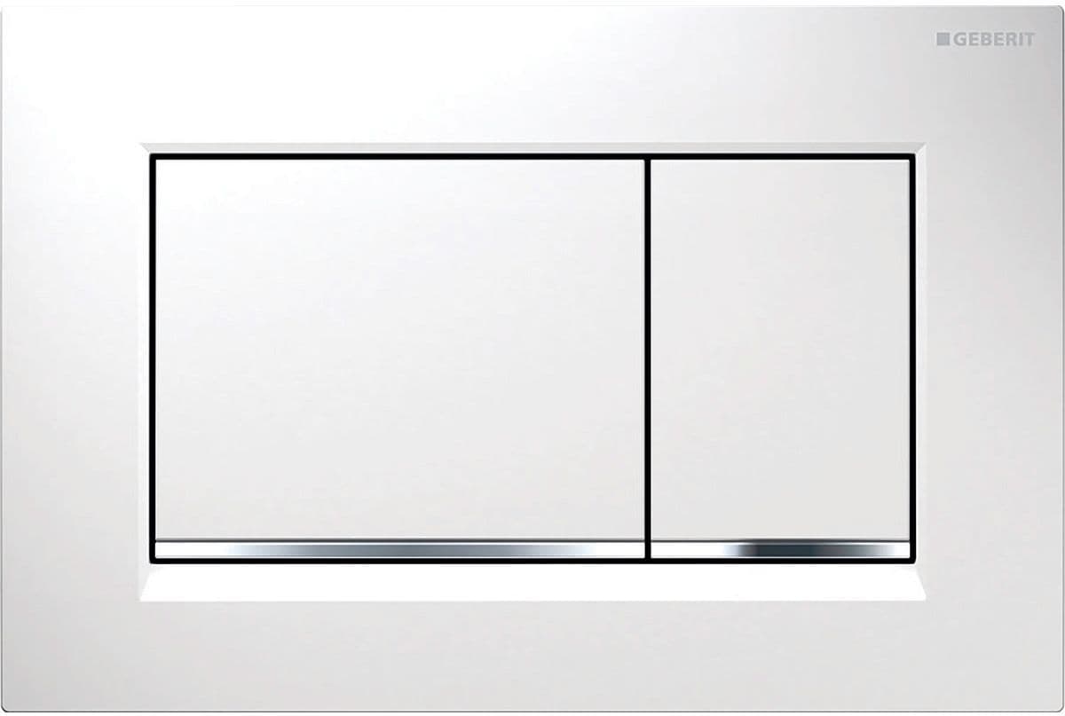 PLAQUE DE COMMANDE 2 TOUCHES SIGMA20 CARRE GEBERIT BLANC AVEC BANDES DESIGN EN CHROMé BRILLANT vue 1