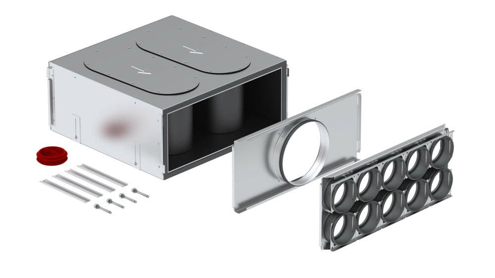 ComfoWell 520 Silencerkit Plaque d’éxtrémité DN200 Plaque de montage 10xDN90 RLC vue 1