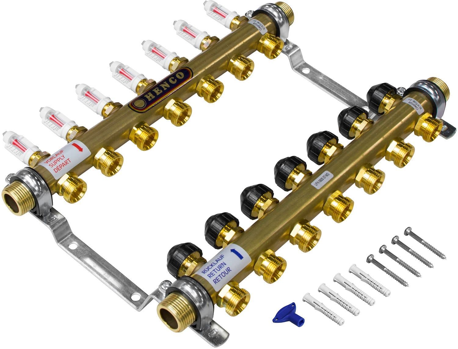 COLLECTEUR HENCO CHAUFFAGE SOL 4/4"M-7X3/4"EK AVEC DEBITMETRE vue 1