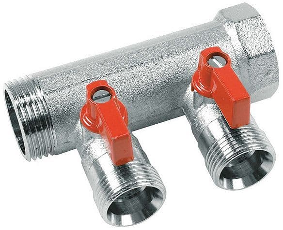 COLLECTEUR AVEC RACCORDEMENTS EUROCONE 4/4"MF+2XROBINET A BOISSEAU SPHERIQUE EK ROUGE vue 1