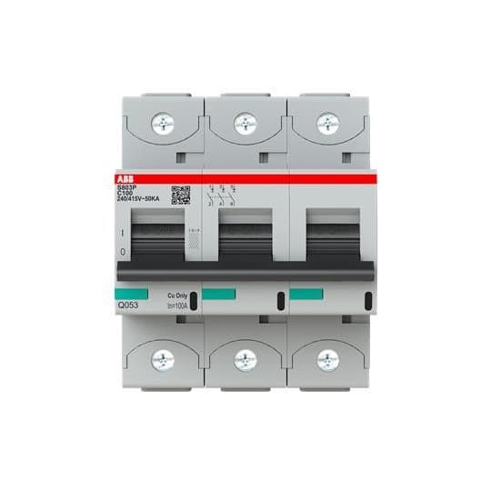 Disjoncteur modulaire 50kA S80 3 pôles 5 modules courbe C courant nominal 100A vue 1