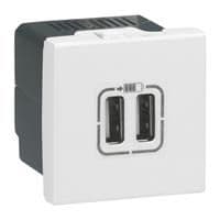 Mosaic alimentation 2 x USB 2500mA 5V - 2 modules Blanc vue 1