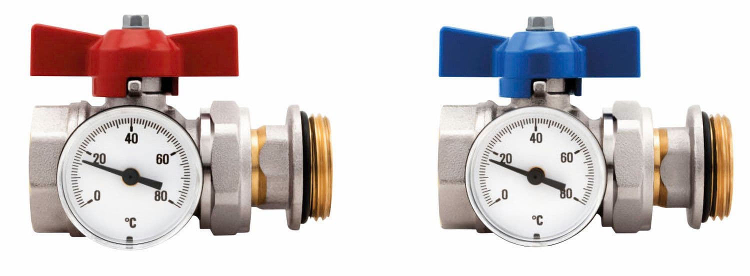 SET DE VANNE A BILLES AVEC THERMOMETRE POUR COLLECTEUR INOX D-FLOOR vue 1