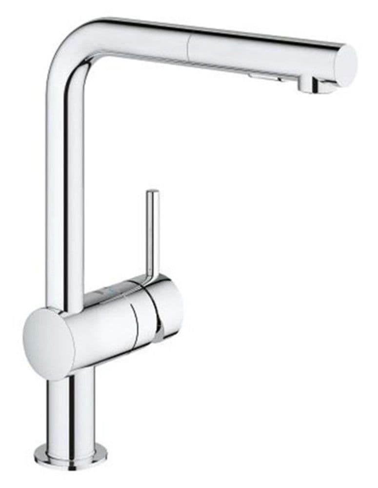 Grohe Minta mitigeur évier bec L monotrou SilkMove douchette 2-Jets chromé vue 1