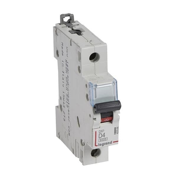 Disjoncteur DX³ 6000A / 10kA 1 pôle courbe D 04A 400V 1 module vue 1